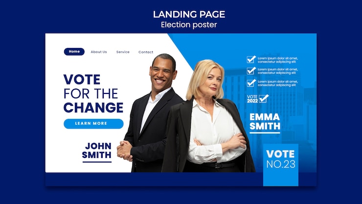 Free PSD election and politics landing page template