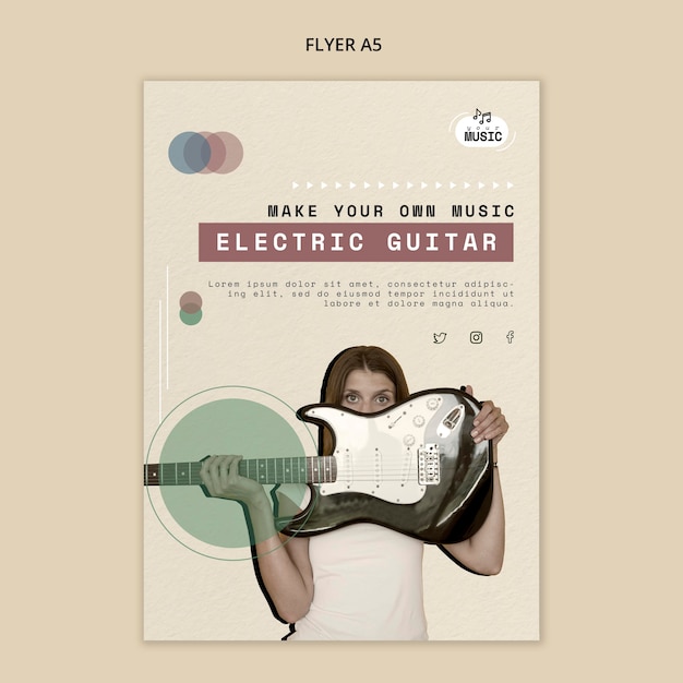 Free PSD electric guitar lessons flyer design