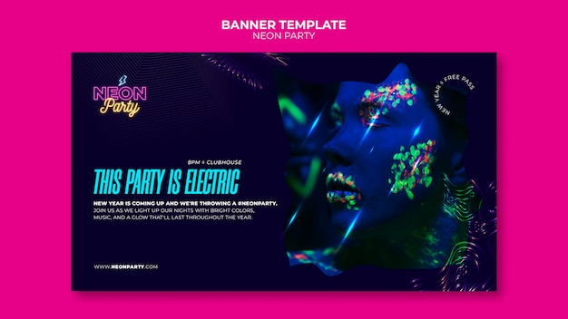 Electric neon party banner template