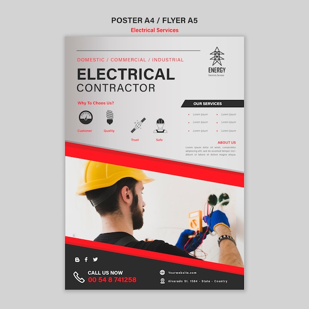 PSD gratuito poster design appaltatore elettrico