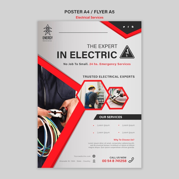 PSD gratuito progettazione di poster di servizi elettrici esperti