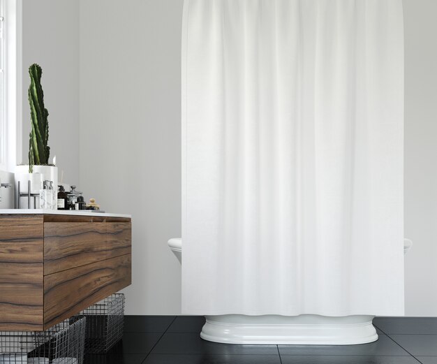 Elegant bathroom with white curtain