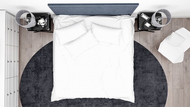 PSD gratuito elegante camera da letto o camera d'albergo con mobili classici, vista dall'alto