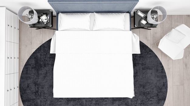 PSD gratuito elegante camera da letto o camera d'albergo con mobili classici, vista dall'alto