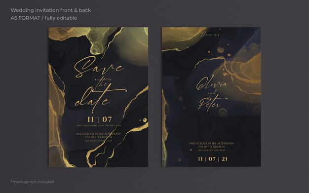 Elegant black and golden wedding invitation template