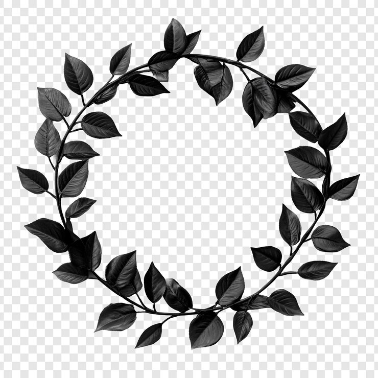 Free PSD elegant black leaf wreath a circular frame of dark foliage