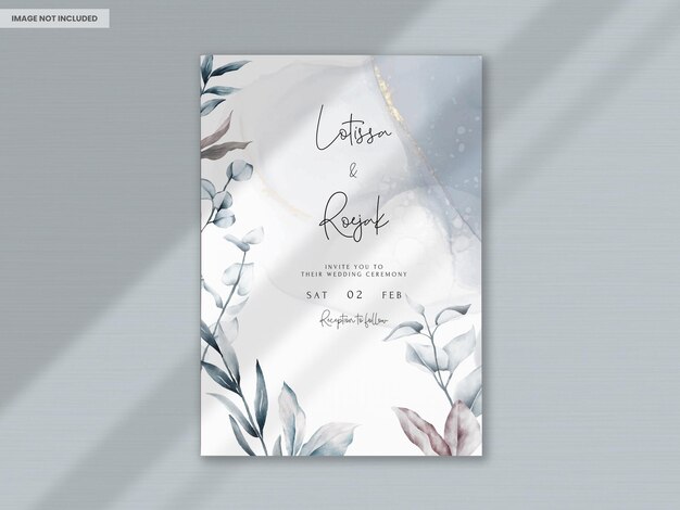 элегантный синий эвкалипт и листья шаблон свадебного приглашения