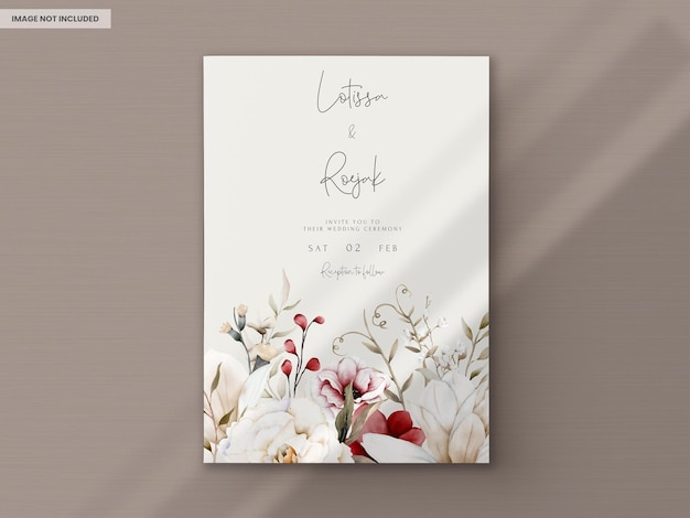 Free PSD elegant boho wedding invitation card with dried floral and maroon flower