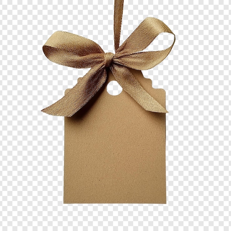 Free PSD elegant brown gift tag with golden bow