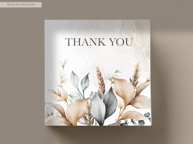 Free PSD elegant brown leaves watercolor wedding card template