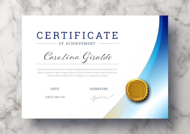 Free PSD elegant certificate template with abstract gradient waves