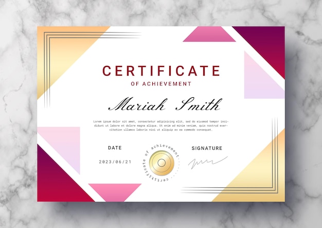 Free PSD elegant certificate template with geometric shapes