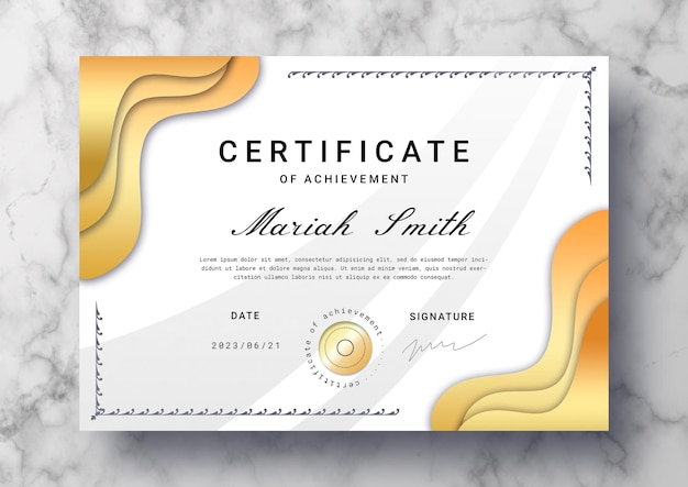 Free PSD elegant certificate template with golden details