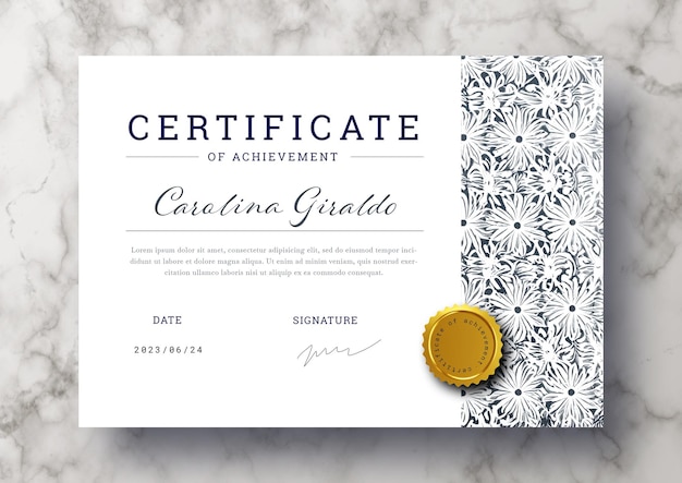 Modello di certificato elegante con ornamenti floreali d'epoca