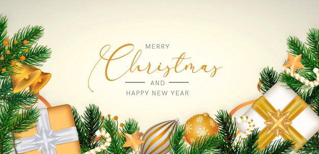 Elegant Christmas background in realistic style with golden decoration