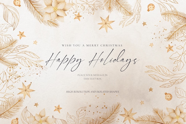 Elegant christmas background with golden nature and ornaments