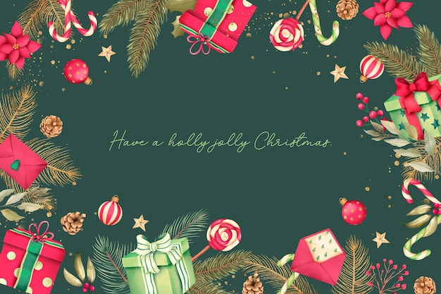 Free PSD elegant christmas background with watercolor nature and ornaments