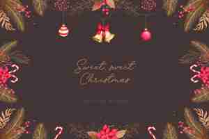 Free PSD elegant christmas background with watercolor nature and ornaments