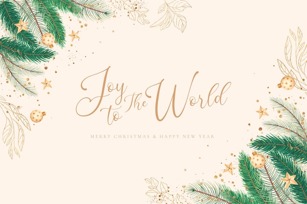 Free PSD elegant christmas background with watercolor nature and ornaments