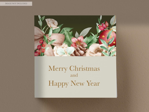 Free PSD elegant christmas and new year card floral watercolor