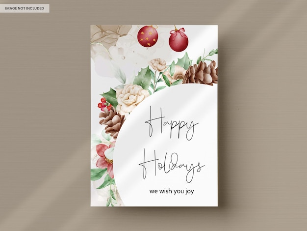 Free PSD elegant christmas and new year card floral watercolor