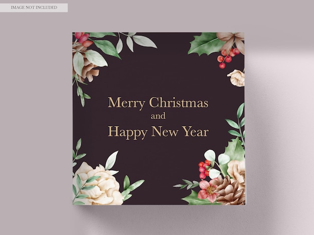 Elegant christmas and new year card floral watercolor