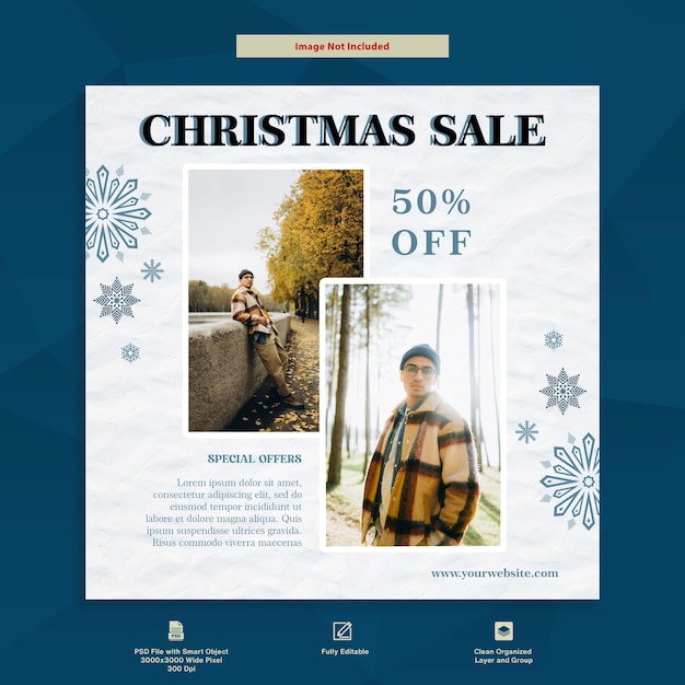 Elegant christmas sale discount man fashion instagram post social media template