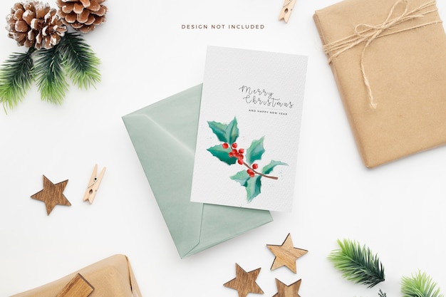 Elegant Christmas Stationery with Pine Cones and Wooden Stars – Free PSD Download