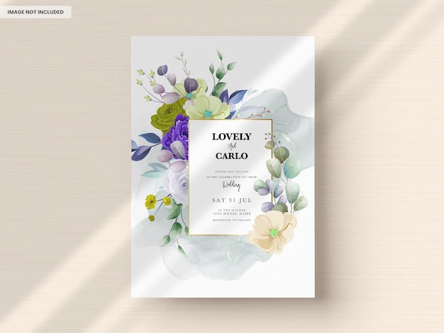 Free PSD elegant floral wedding invitation card with watercolor