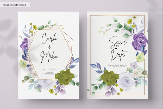 Free PSD elegant floral wedding invitation card with watercolor