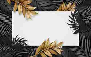 Free PSD elegant frame with black and gold tropical plants