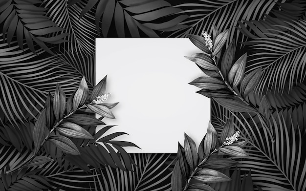 Free PSD elegant frame with black tropical plants