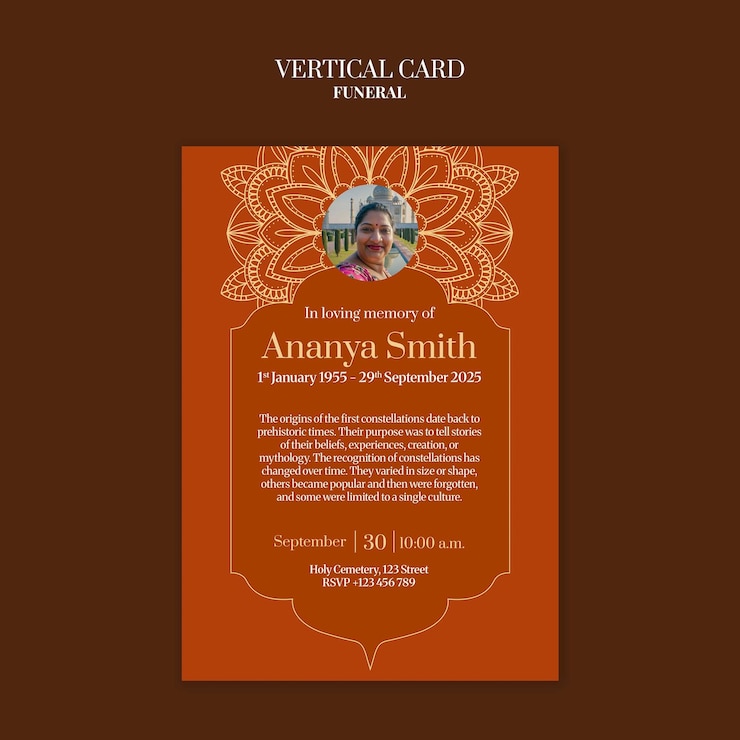 Бесплатный PSD elegant funeral card template