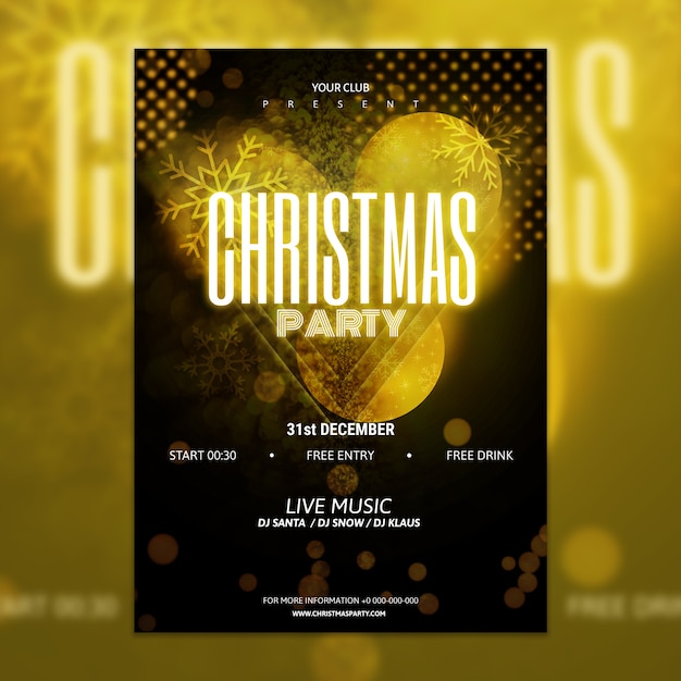 Elegant golden and black christmas party poster mockup