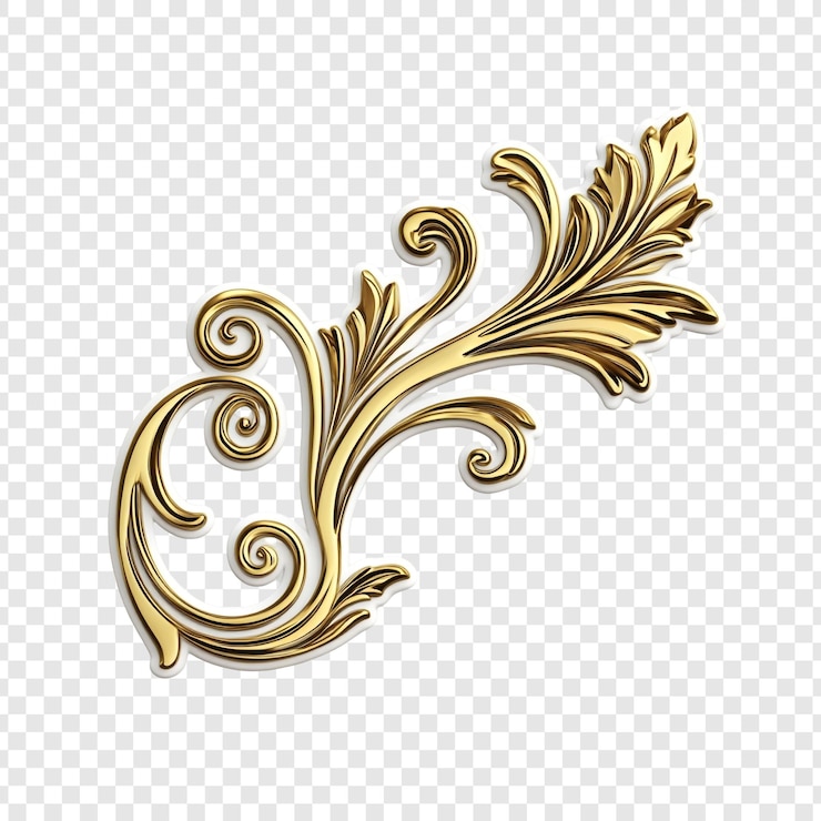 Free PSD elegant golden floral ornament 3d rendered baroque design
