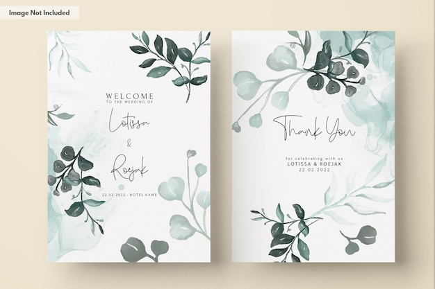 Elegant greenery watercolor leaves invitation card template