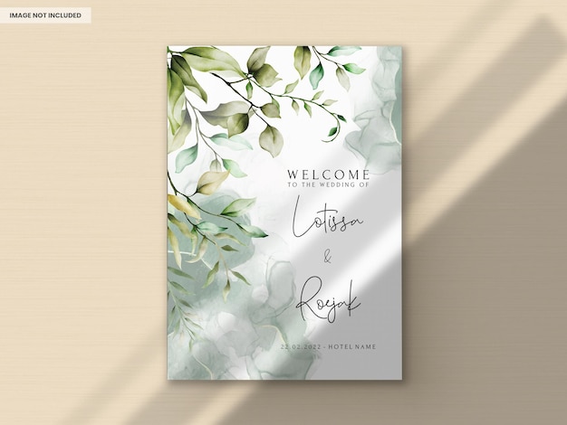 Free PSD elegant greenery watercolor leaves wedding invitation card template