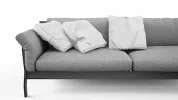 Free PSD elegant grey sofa with cushions isolated