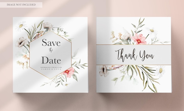 Free PSD elegant hand drawing wedding invitation watercolor floral design