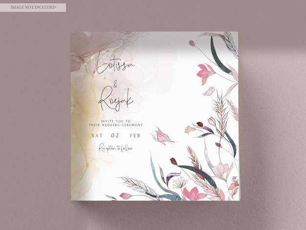 Бесплатный PSD Элегантное рисованное цветочное свадебное приглашение с акварелью