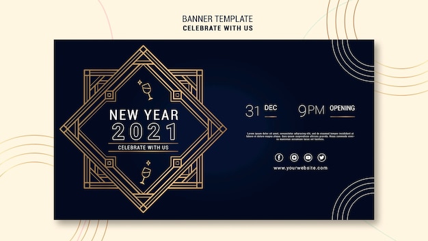 Elegant horizontal banner template for new years party