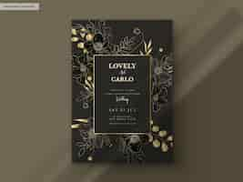 Free PSD elegant luxury wedding invitation card with gold floral