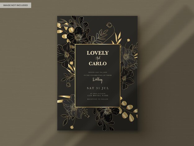 элегантная роскошная свадебная пригласительная открытка с золотым цветочным орнаментом