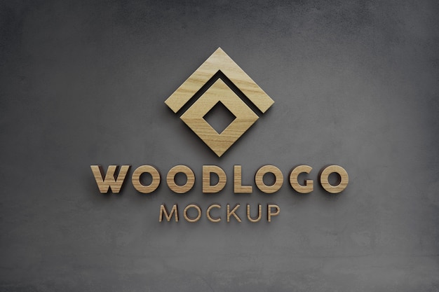 3d wooden logo mockup