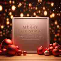 Free PSD elegant merry christmas frame with bokeh background