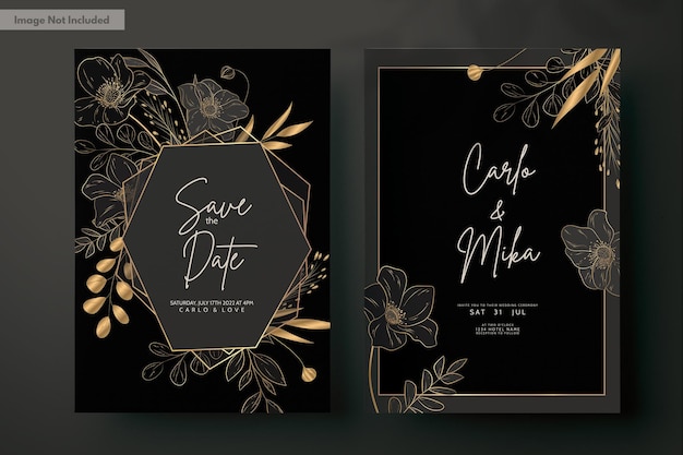 Free PSD elegant minimalist wedding invitation card with luxury gold floral
