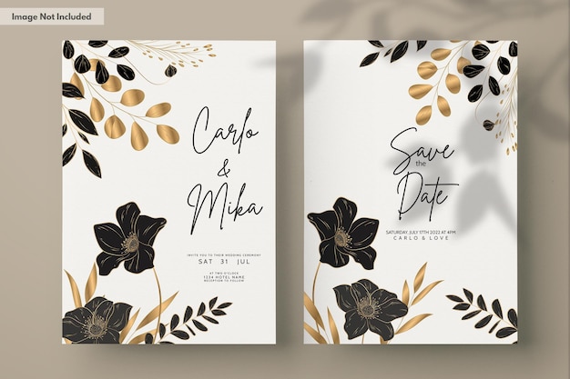 Free PSD elegant minimalist wedding invitation card with luxury gold floral