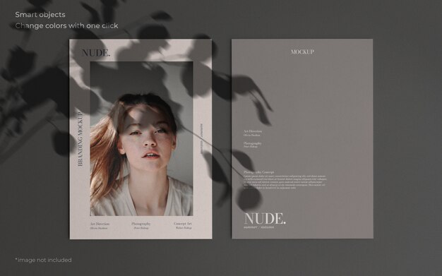 Elegant mockup with two brochures and botanical shadow