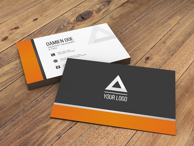 Elegant Realistic Wooden Background Business Card Mockup – Free PSD Template