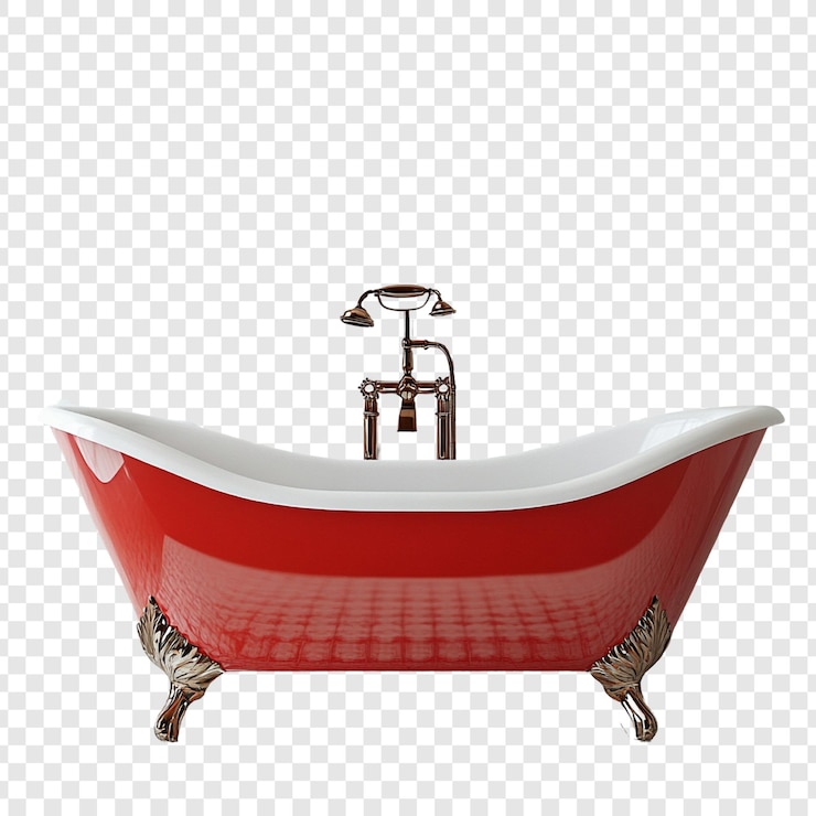 Free PSD elegant red freestanding bathtub with antique faucet